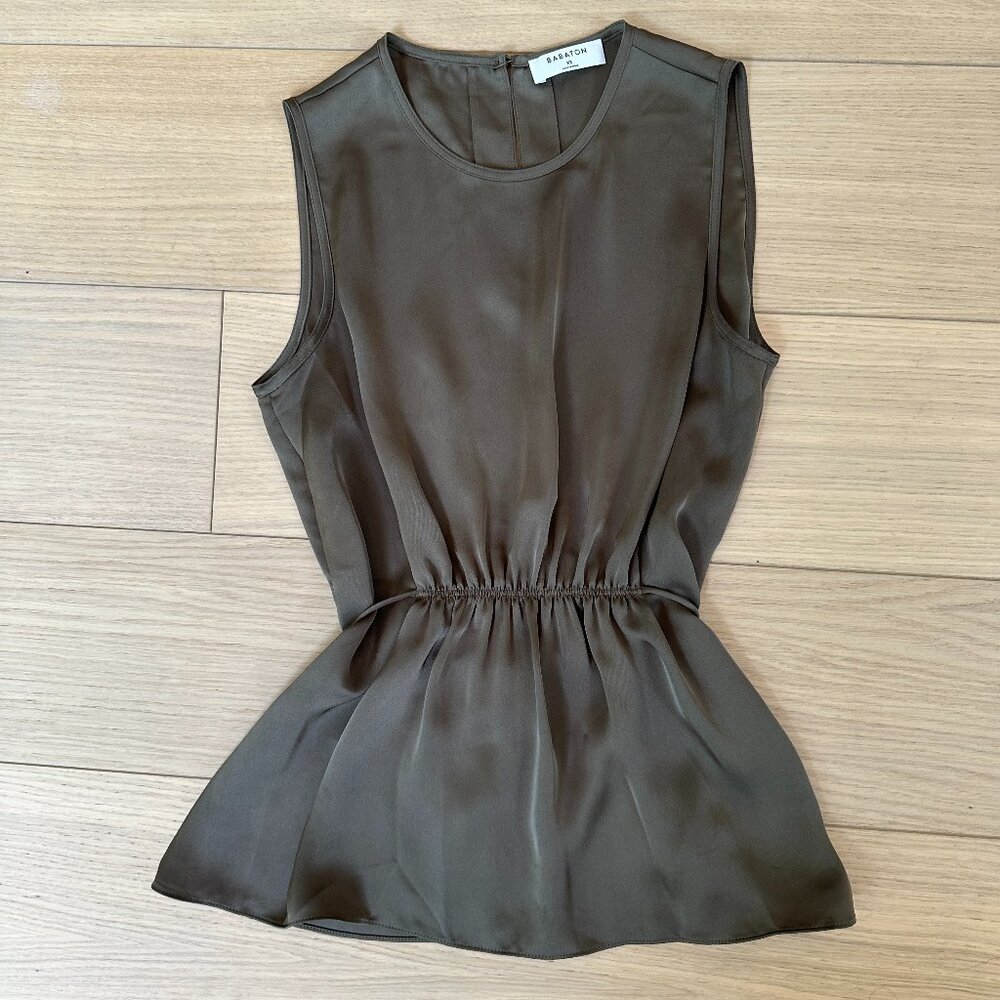 BABATON Olive Green Fit and Flare Sleeveless Blouse Size XS